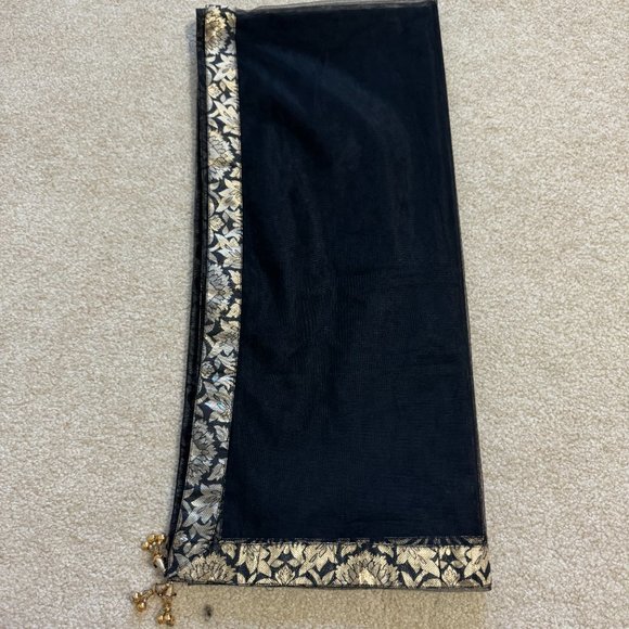 [NEW] Indian Pakistani Lehenga Choli Skirt Blouse Modern Black Gold XS/S - Picture 6 of 11